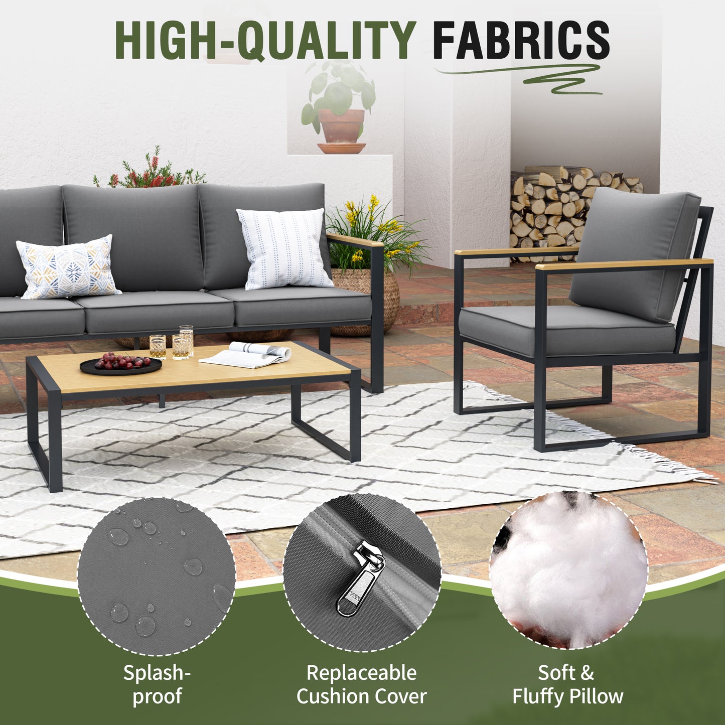 4-Piece All-Aluminium Outdoor Sofa Set – Rust-Proof, Modern Woodgrain Design