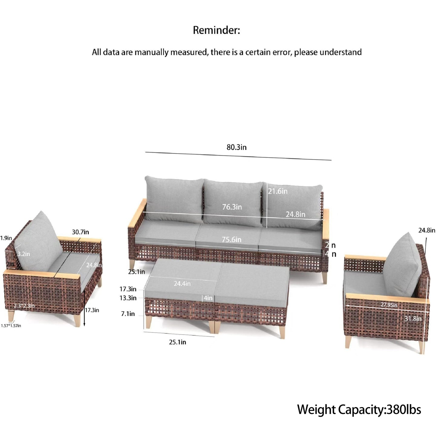 High-End Rattan Sofa Set – Wide Weave, Durable Plastic Wood Armrests & Multi-Purpose Legs