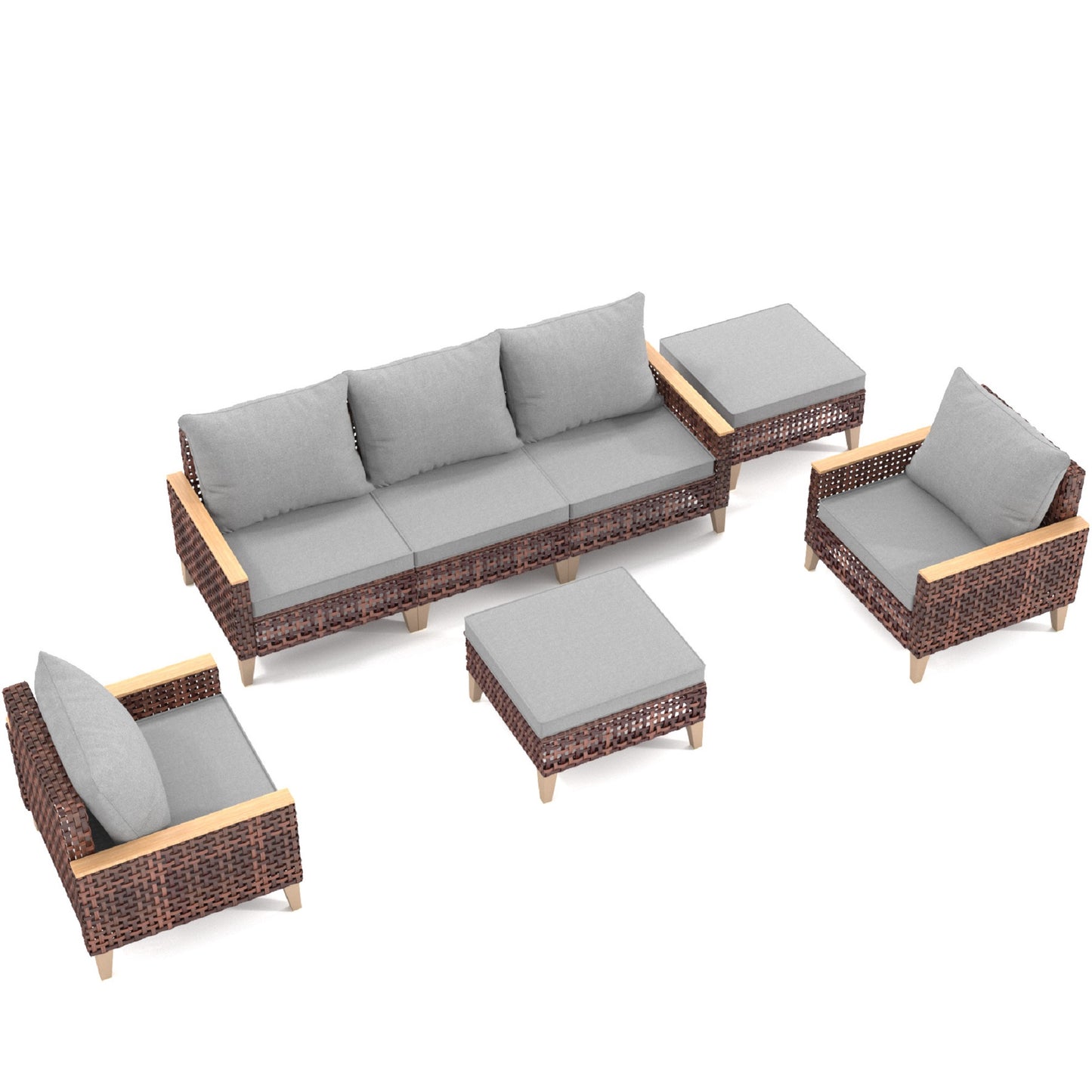 High-End Rattan Sofa Set – Wide Weave, Durable Plastic Wood Armrests & Multi-Purpose Legs