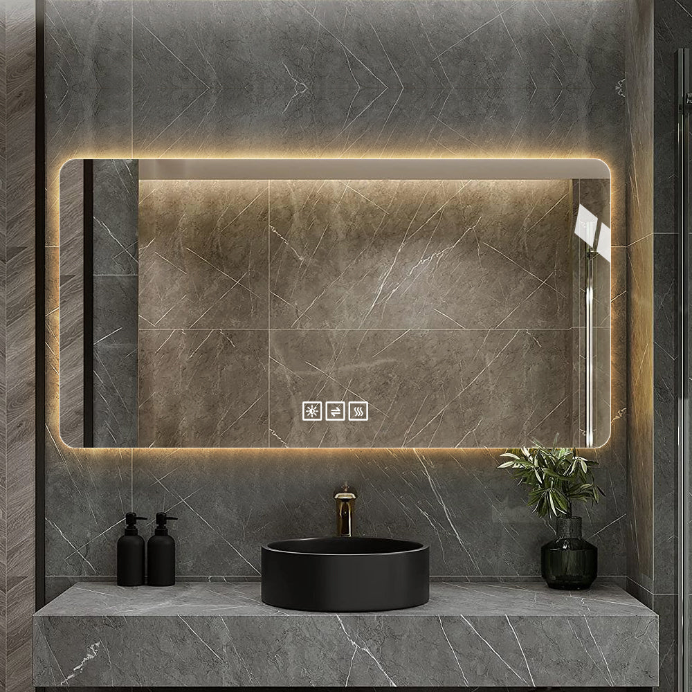 Frameless Rounded Bathroom Mirror with 3-Color Dimming & Heat Rear Window LY-03