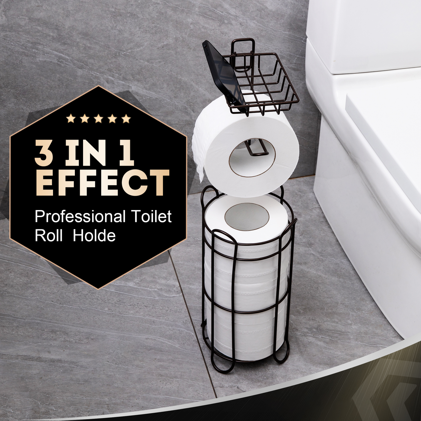 Freestanding Toilet Paper Holder – Easy Assembly with Magazine Storage