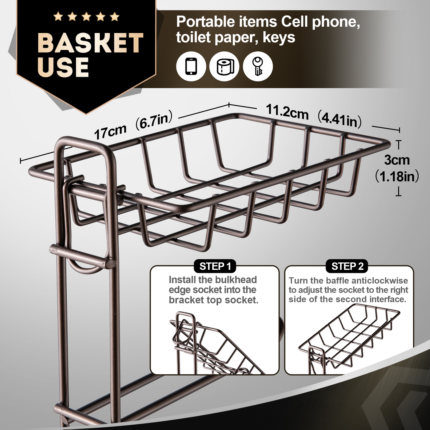 Freestanding Toilet Paper Holder – Easy Assembly with Magazine Storage