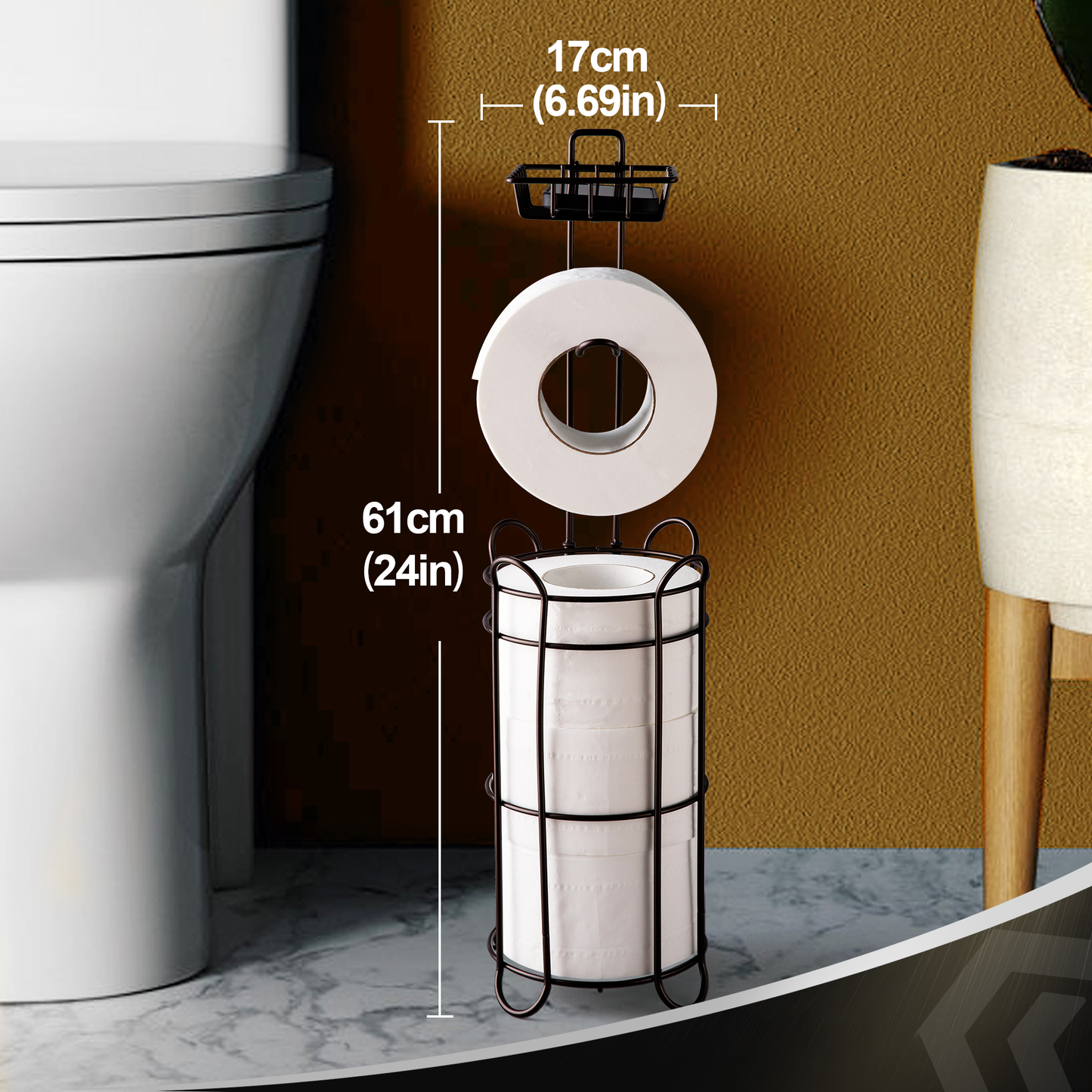 Freestanding Toilet Paper Holder – Easy Assembly with Magazine Storage