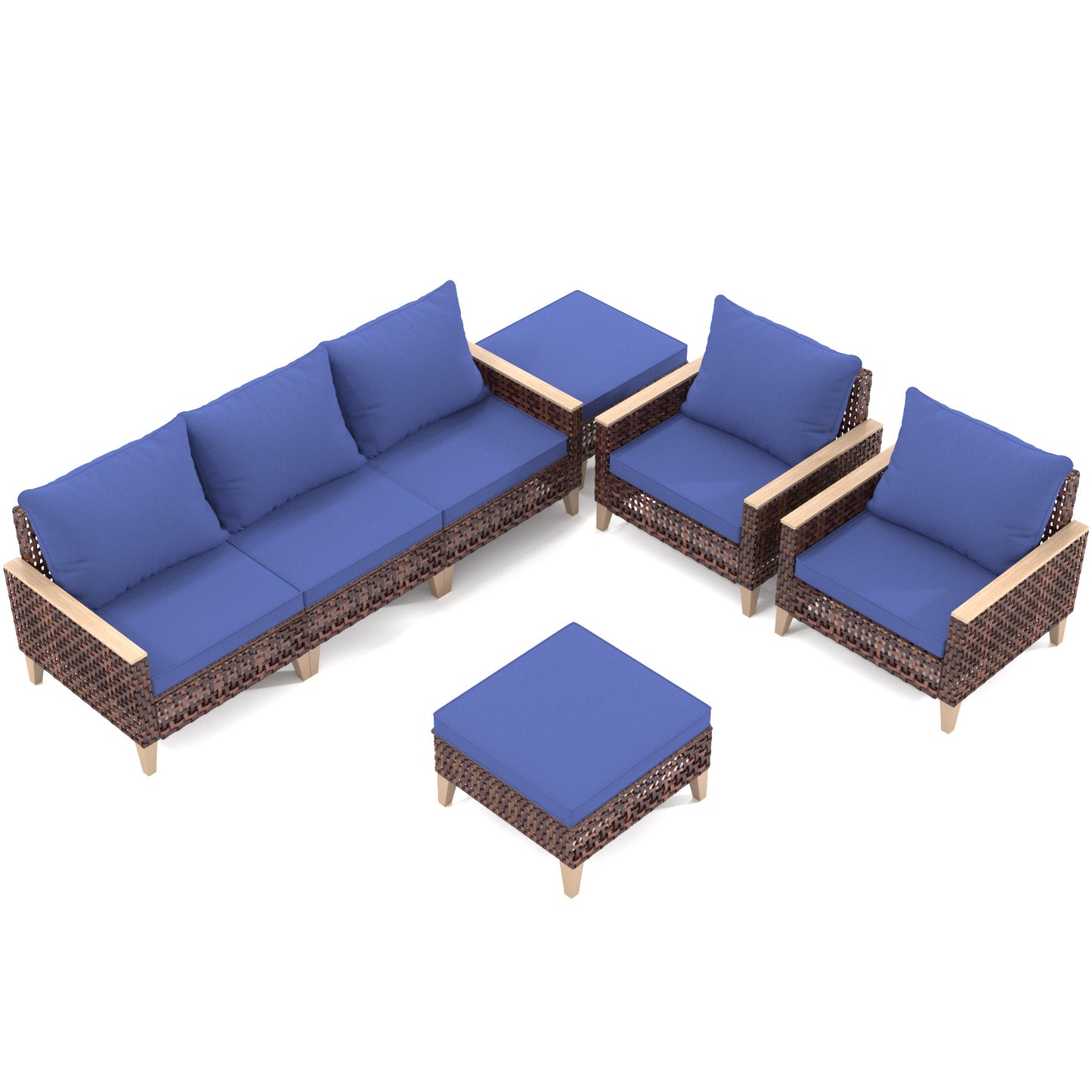 High-End Rattan Sofa Set – Wide Weave, Durable Plastic Wood Armrests & Multi-Purpose Legs
