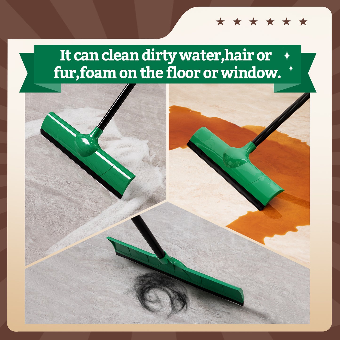 Green Silicone Squeegee – Adjustable Handle & Static-Attracting Edge for Hair & Dust