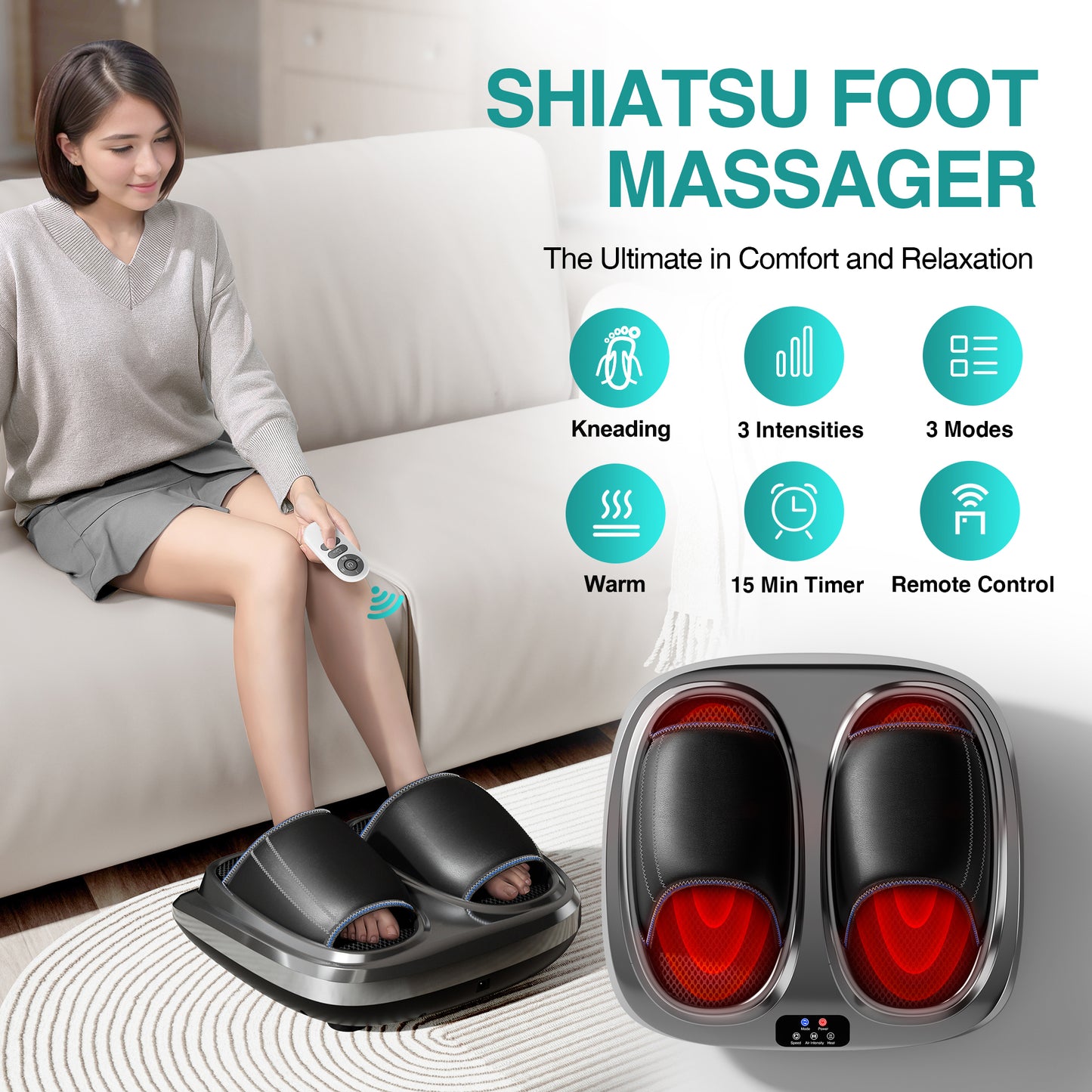 Air Compression Foot Massager with Heat & Adjustable Intensity