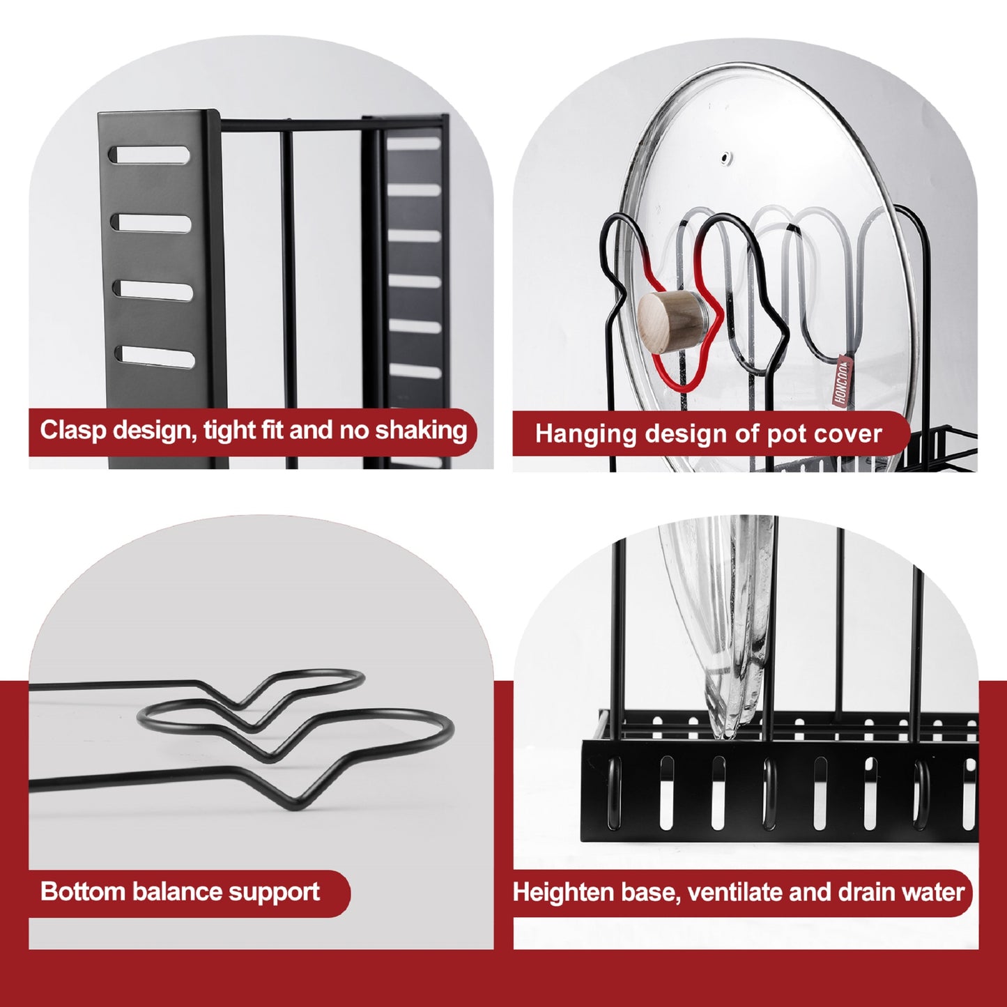 Adjustable Pot Rack – Customizable Dividers & 3 Mounting Options for Easy Kitchen Organization