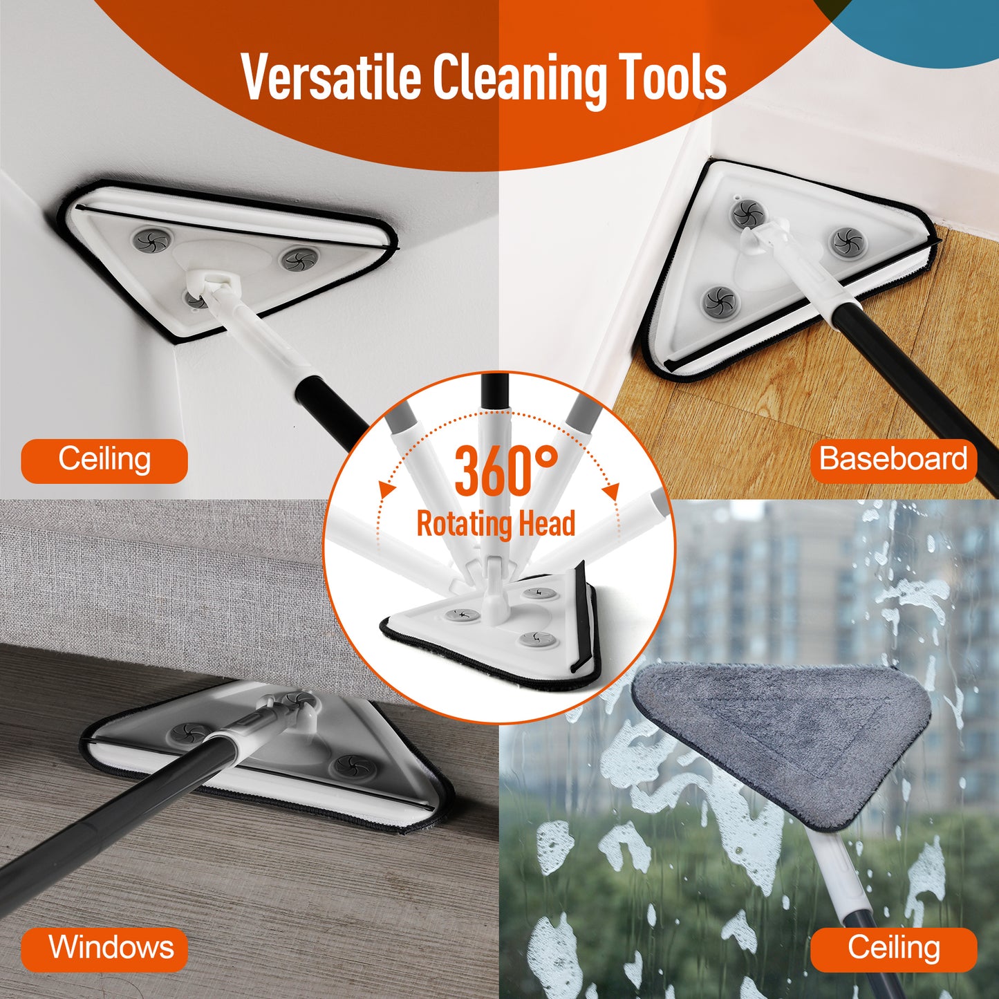 360° Rotating Mop – Adjustable Handle & Microfiber/Disposable Pad for Floors & Walls