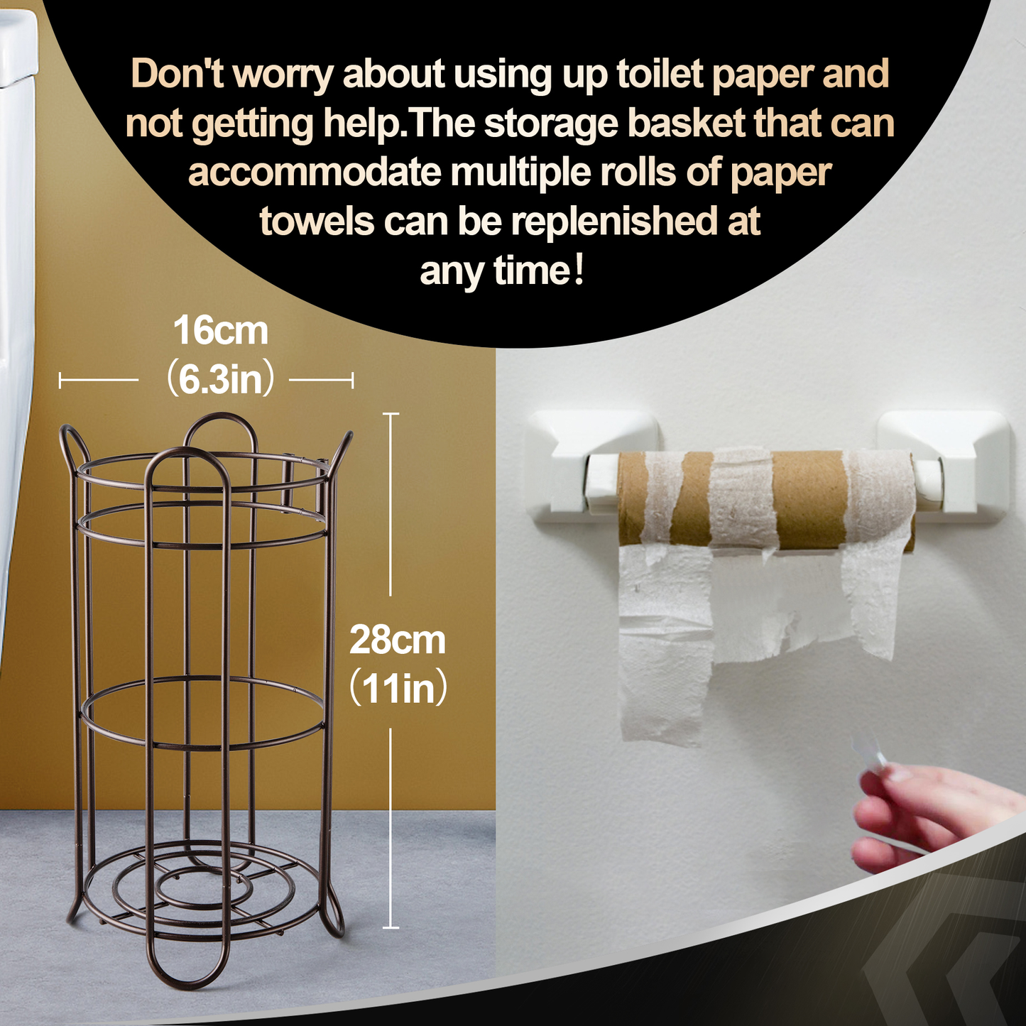 Freestanding Toilet Paper Holder – Easy Assembly with Magazine Storage