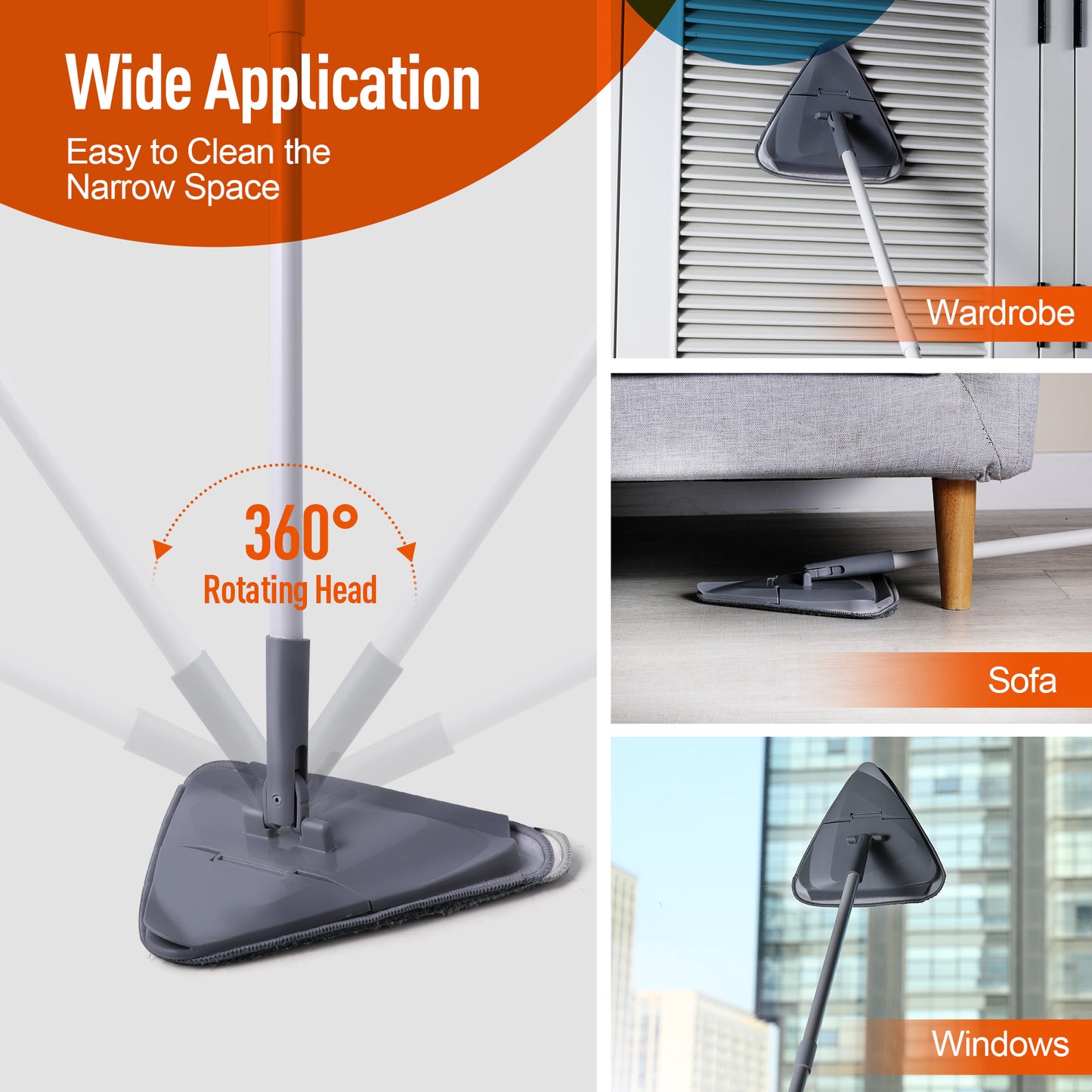 360° Triangular Mop – Adjustable Handle & Ultra-Absorbent Microfiber Pad