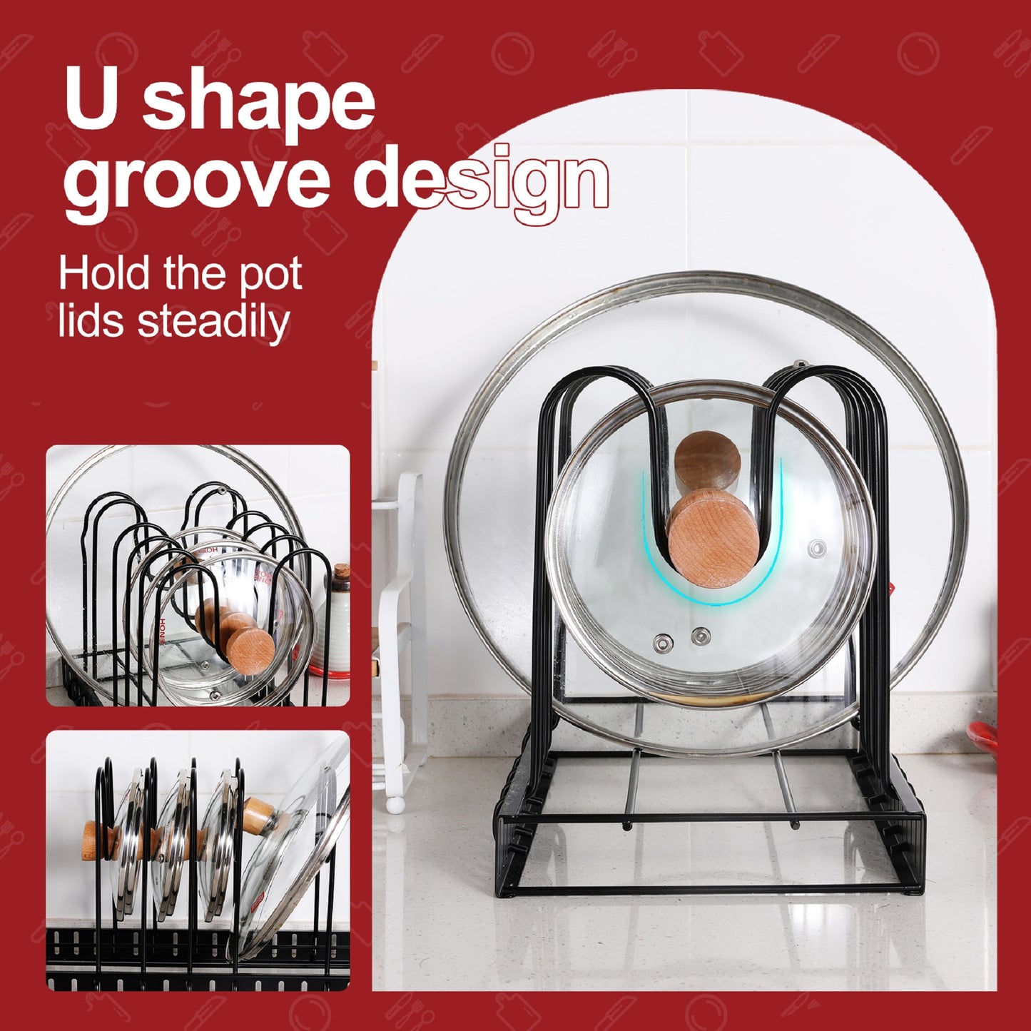 Adjustable Pot Rack – Customizable Dividers & 3 Mounting Options for Easy Kitchen Organization