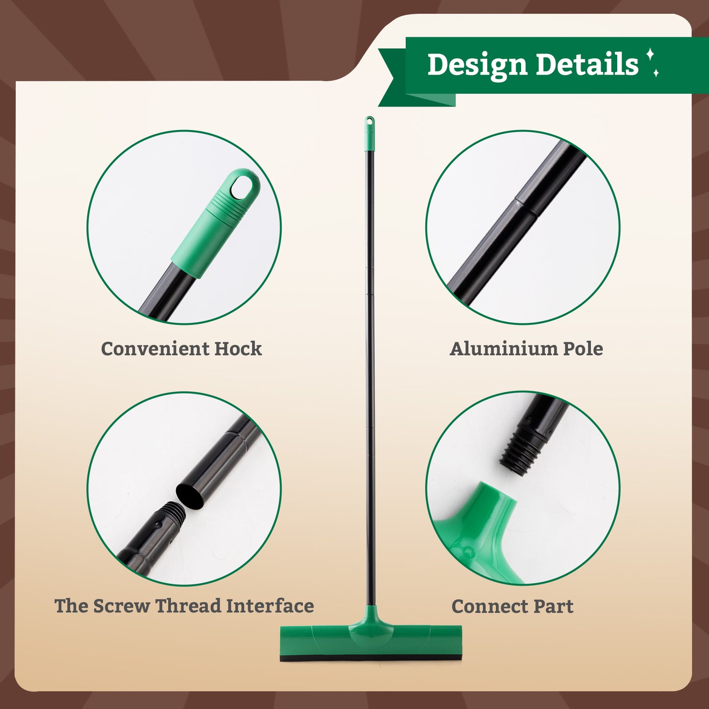 Green Silicone Squeegee – Adjustable Handle & Static-Attracting Edge for Hair & Dust