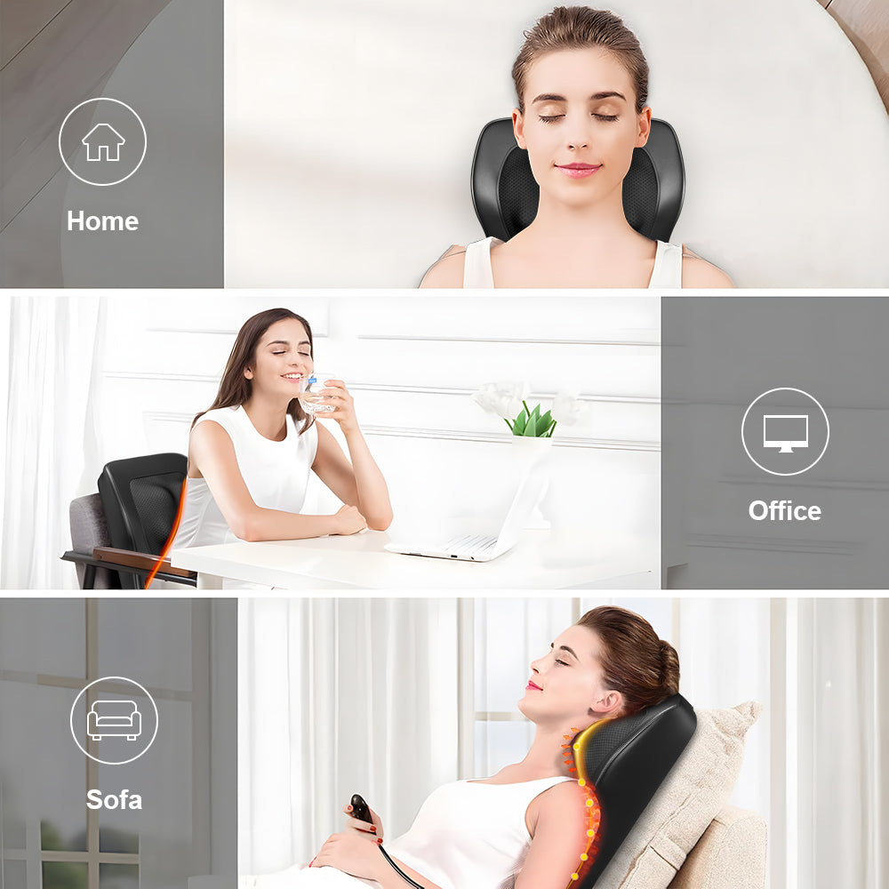 Ergonomic 3D Kneading Massage Cushion with Heat & Adjustable Intensity