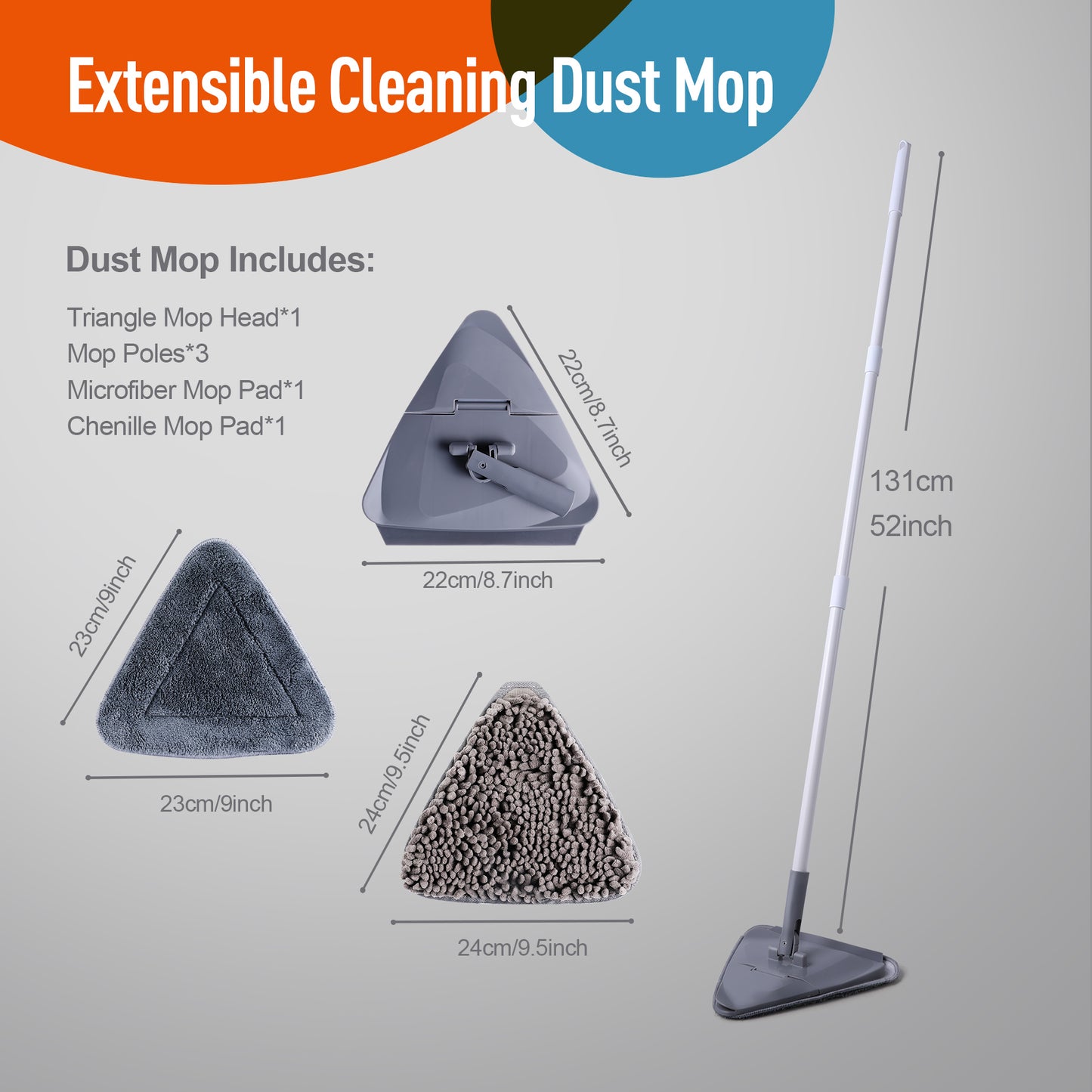 360° Triangular Mop – Adjustable Handle & Ultra-Absorbent Microfiber Pad