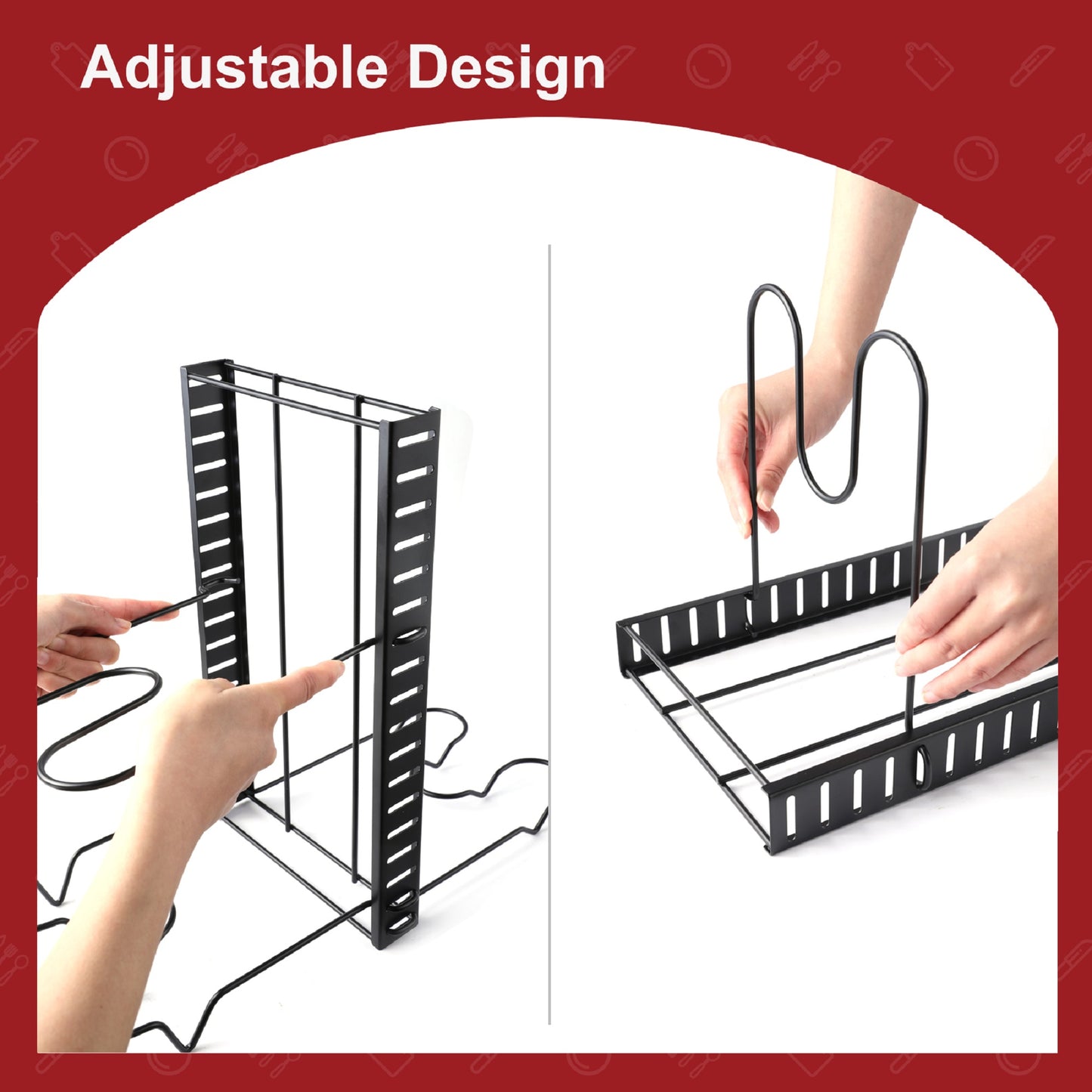 Adjustable Pot Rack – Customizable Dividers & 3 Mounting Options for Easy Kitchen Organization