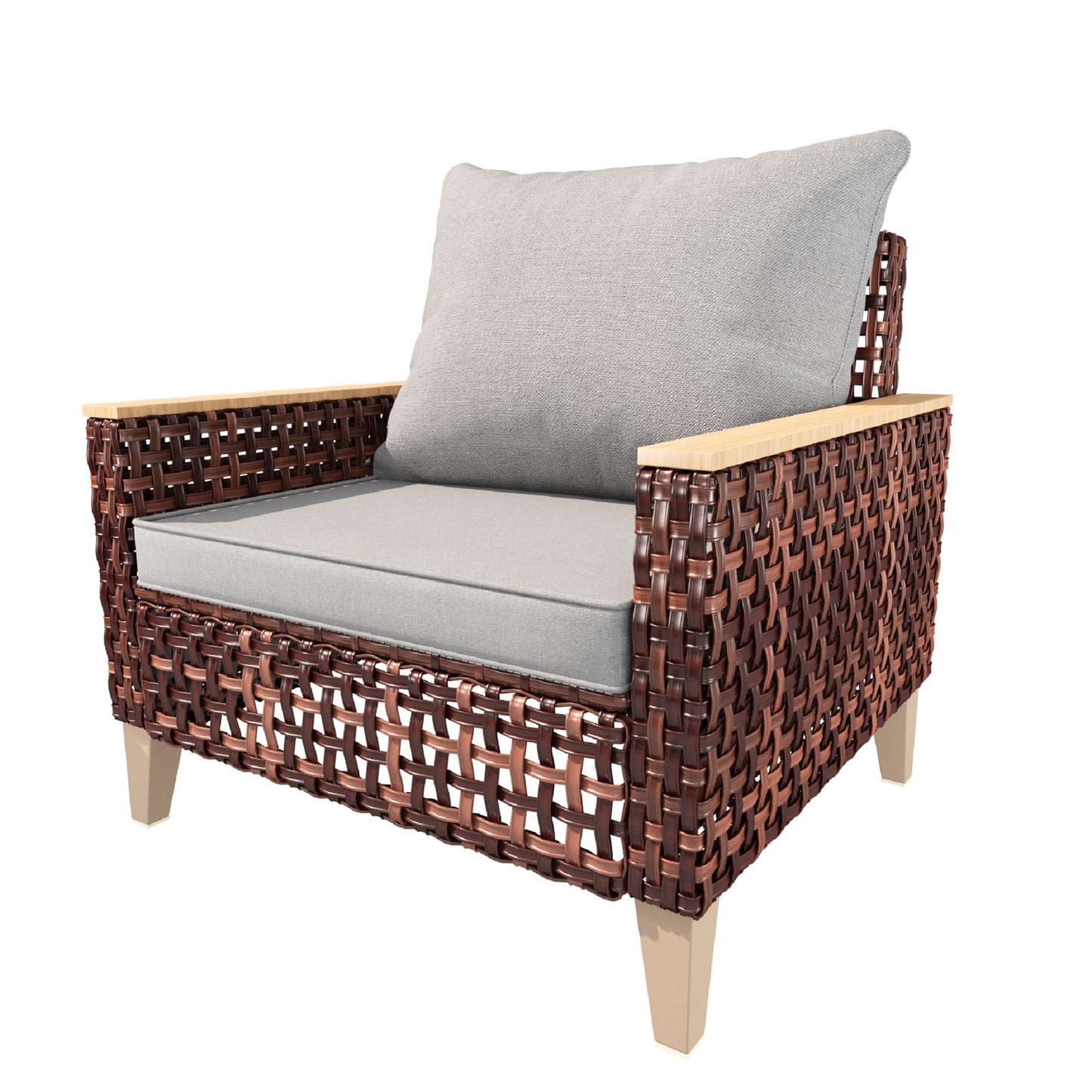 High-End Rattan Sofa Set – Wide Weave, Durable Plastic Wood Armrests & Multi-Purpose Legs