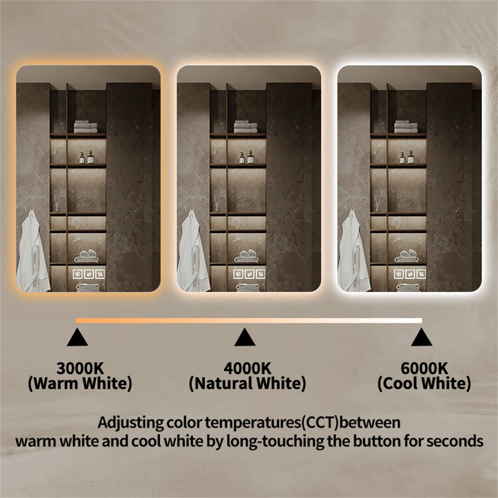 Frameless Rounded Bathroom Mirror with 3-Color Dimming & Heat Rear Window LY-03