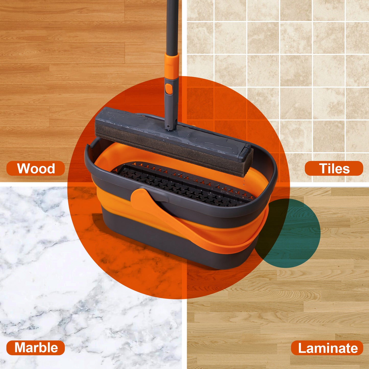 Foldable Mop & Bucket Set – Adjustable Design with Built-In Wringer