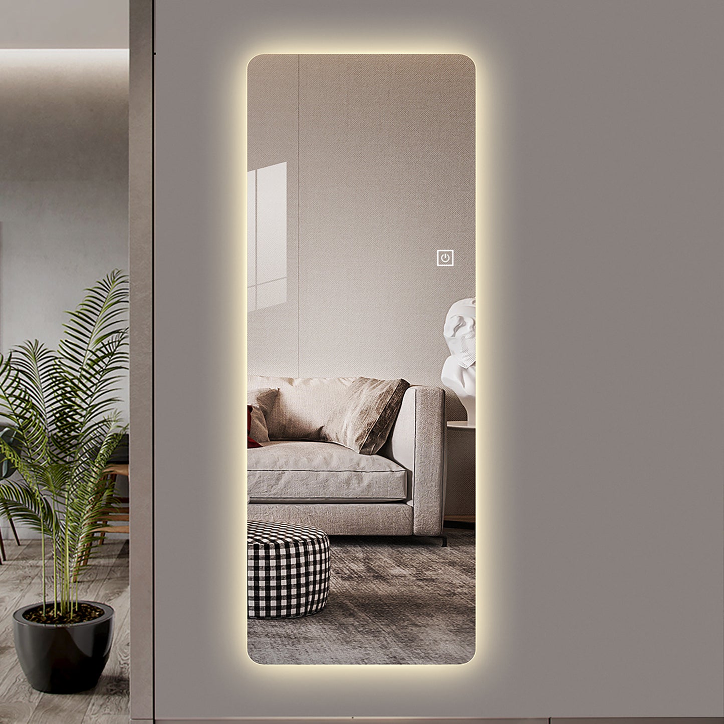 Wall-Mounted Rimless Dress Mirror with Integrated Lighting and Single-Button Control LY-14