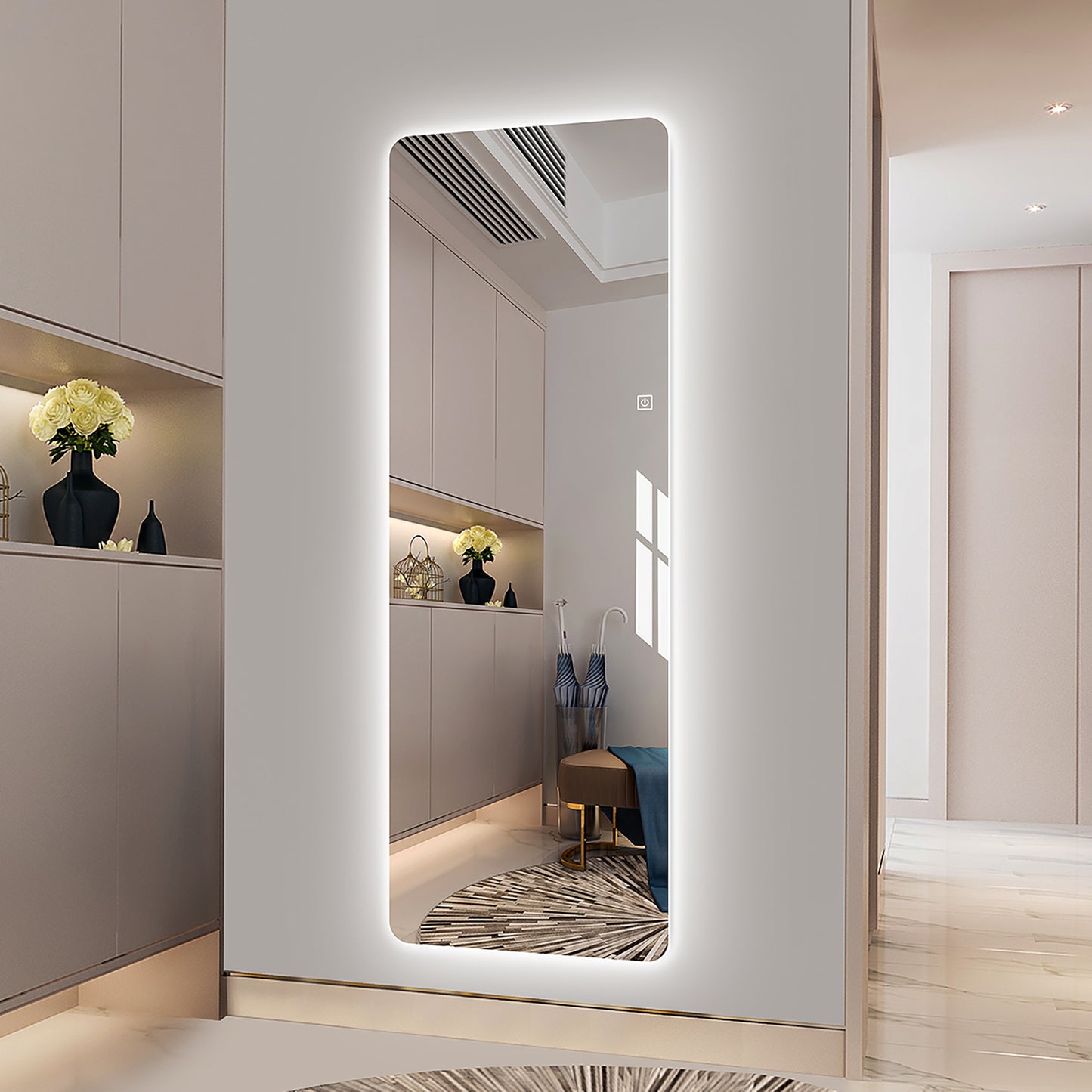 Wall-Mounted Rimless Dress Mirror with Integrated Lighting and Single-Button Control LY-14