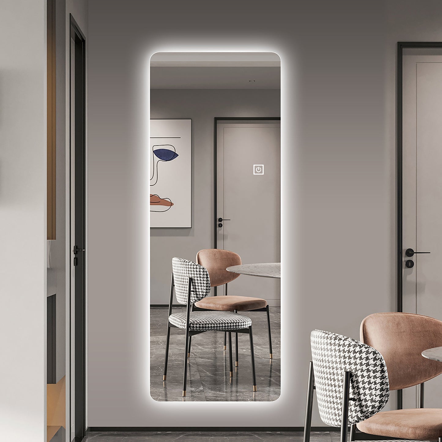 Wall-Mounted Rimless Dress Mirror with Integrated Lighting and Single-Button Control LY-14