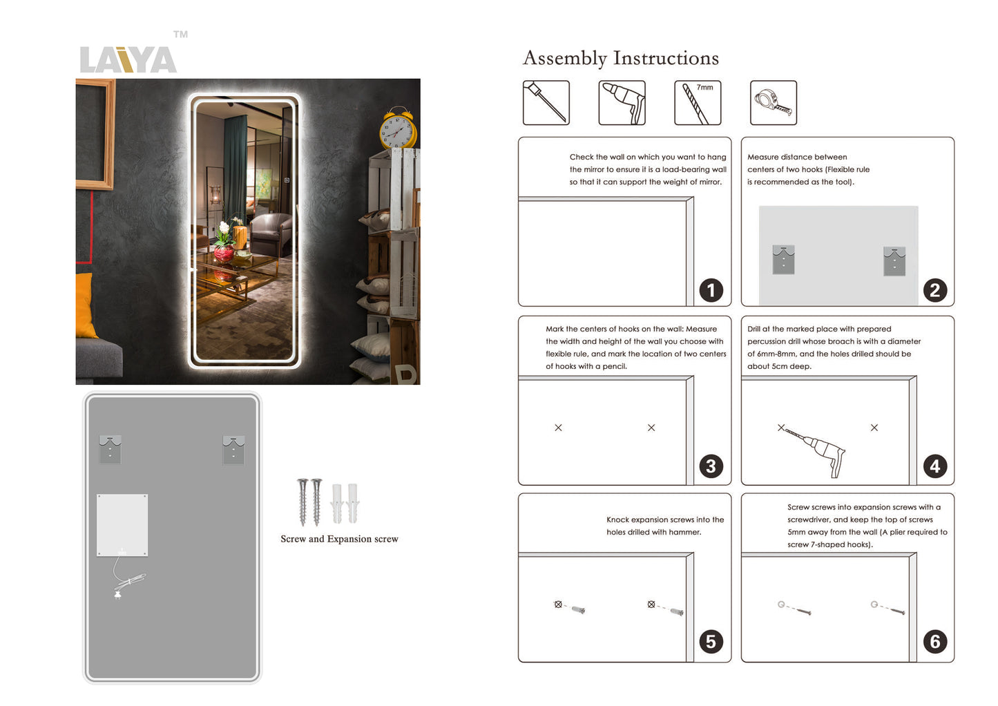 65" Sleek Rimless Dress Mirror with Integrated Lighting & Single-Button Control LY-15