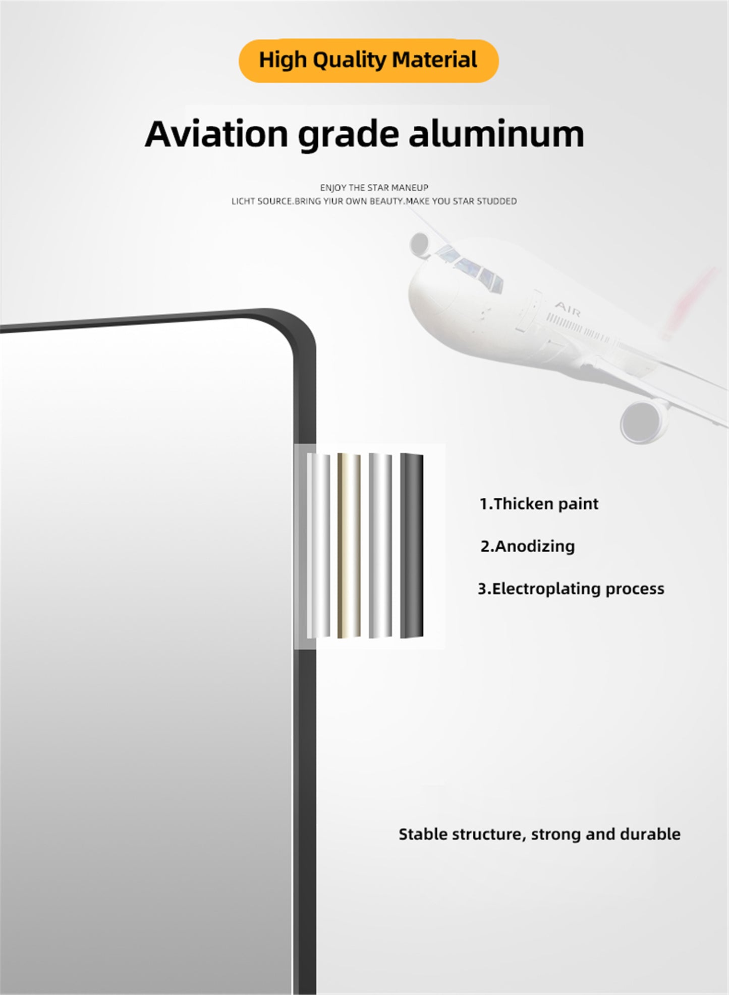 Round Corner Mirror with High-Quality Silver Glass & Aviation-Grade Aluminum Frame LY-06