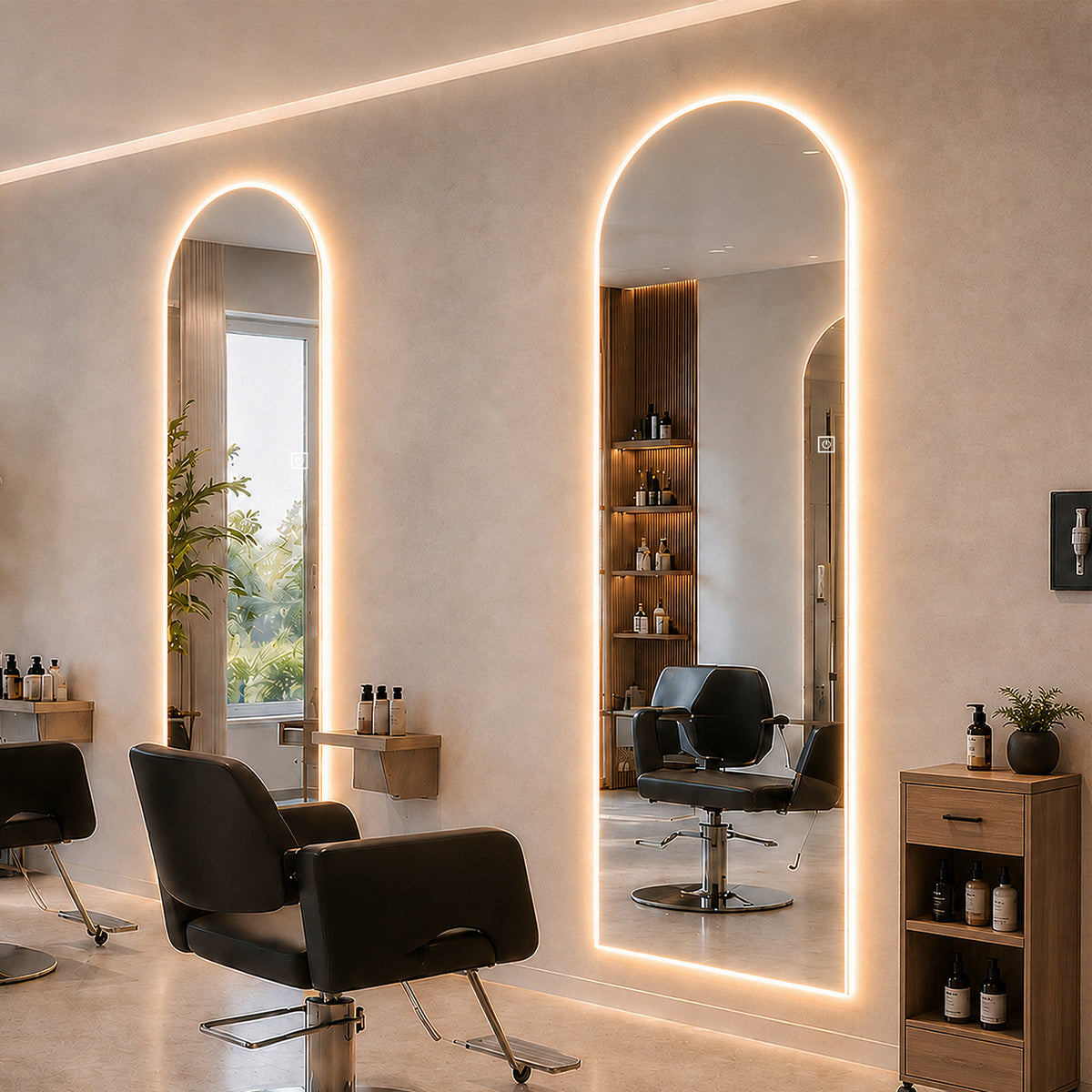 65" x 21" Arched LED Full Length Mirror, Wall Mounted Lighted Full Body Mirror with Frosted Edge Lighting, 3 Color Temperatures & Stepless Dimming, HD Silver Mirror in Silver Glass