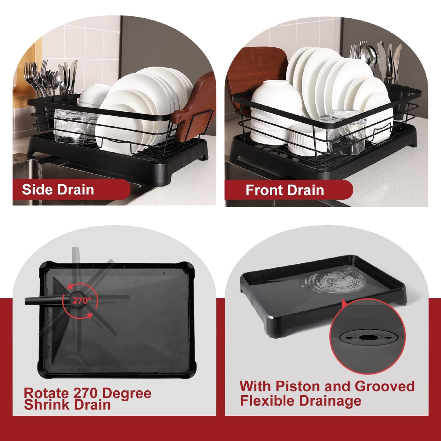 Stainless Steel Dish Drainer – Non-Slip, 270° Rotating Drain Plate with Removable Design