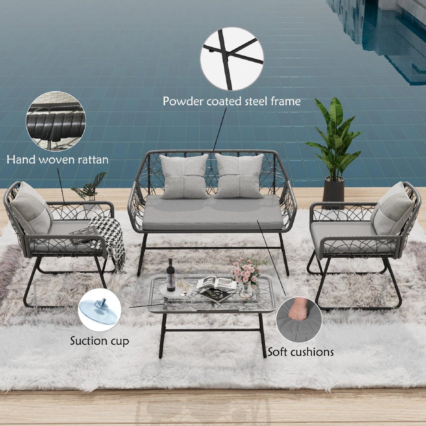 4-Piece Wicker Weave Leisure Set – Unique Handcrafted Design