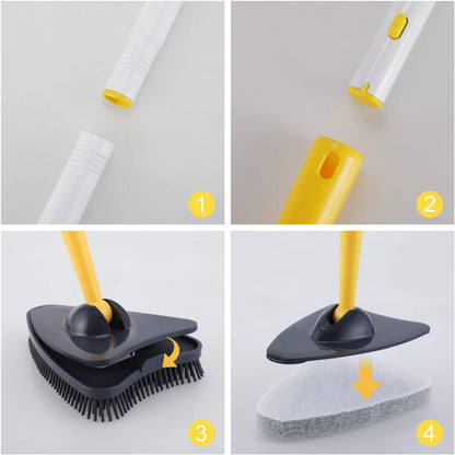 Durable Bathtub Brush – Rotating Triangular Head & Replaceable Scrubbing Pads