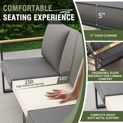 4-Piece All-Aluminium Outdoor Sofa Set – Rust-Proof, Modern Woodgrain Design