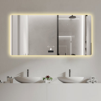 Frameless bathroom mirror with light, LED backlit mirror, tri-color dimming, anti-fog function, waterproof, smart sensor