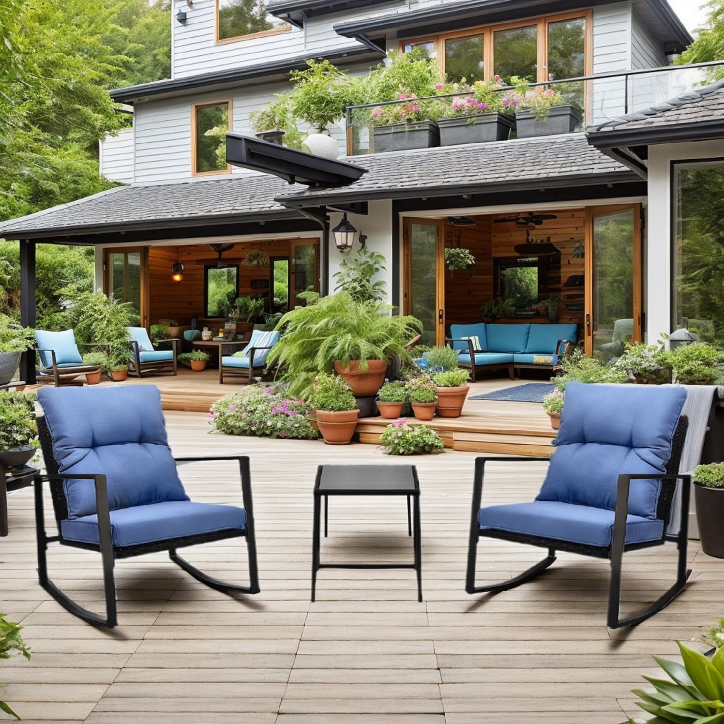 3-Piece Outdoor Set – Sturdy Frame, Waterproof Chairs & Tempered Glass Table Y-B02