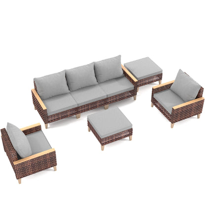 High-End Rattan Sofa Set – Wide Weave, Durable Plastic Wood Armrests & Multi-Purpose Legs