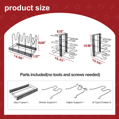 Adjustable Pot Rack – Customizable Dividers & 3 Mounting Options for Easy Kitchen Organization