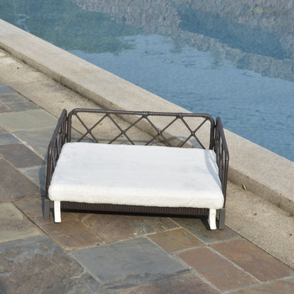 Wicker Dog Bed – Waterproof, Hand-Woven PE Rattan with Soft Cushion & Non-Slip Feet
