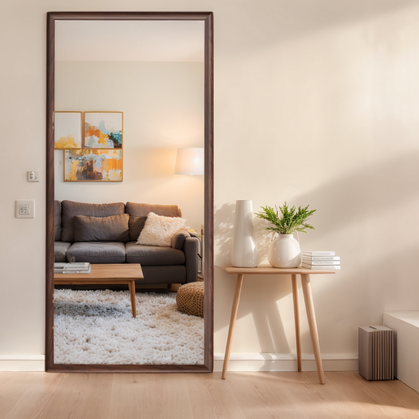 70*32 inch full-body floor mirror with Artificial wood frame, elegant design and durability, a must-have for bedrooms, clothing stores and salons