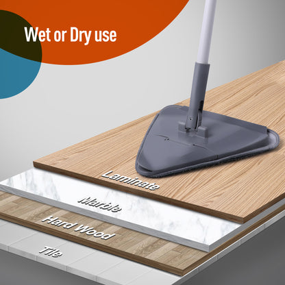 360° Triangular Mop – Adjustable Handle & Ultra-Absorbent Microfiber Pad