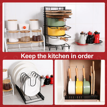 Adjustable Pot Rack – Customizable Dividers & 3 Mounting Options for Easy Kitchen Organization