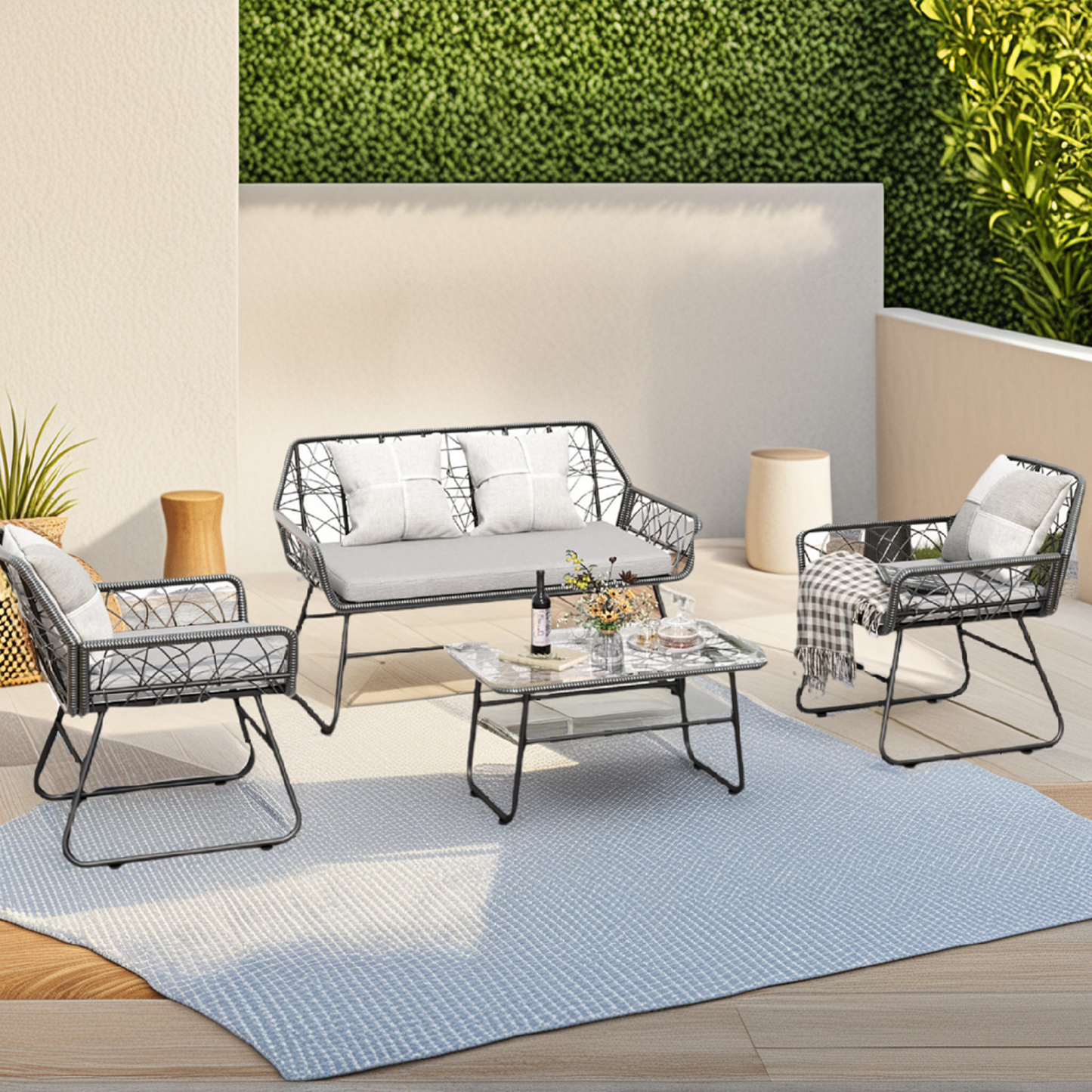 4-Piece Wicker Weave Leisure Set – Unique Handcrafted Design