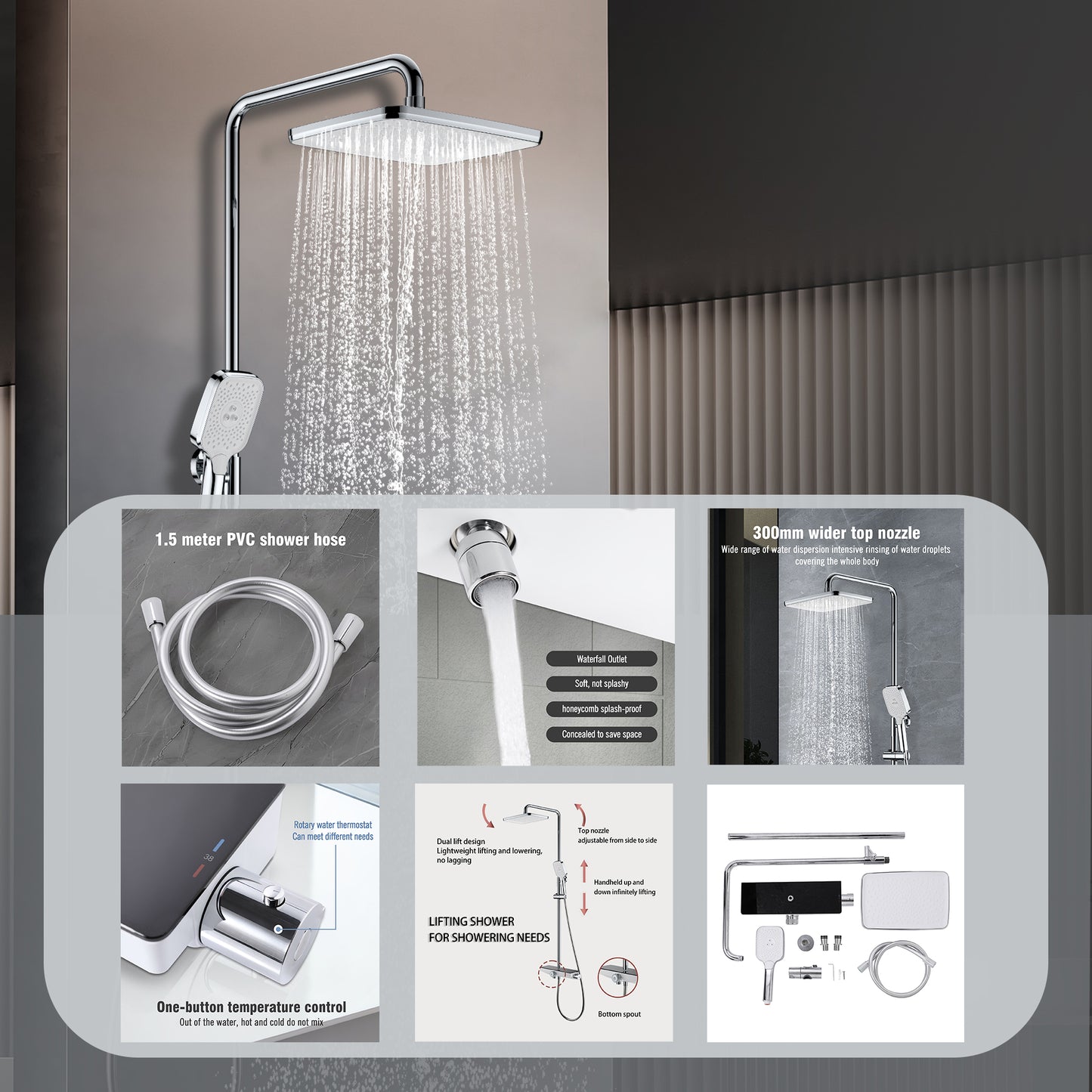 3-Function Shower Set with Copper Body & Zinc Alloy Handle