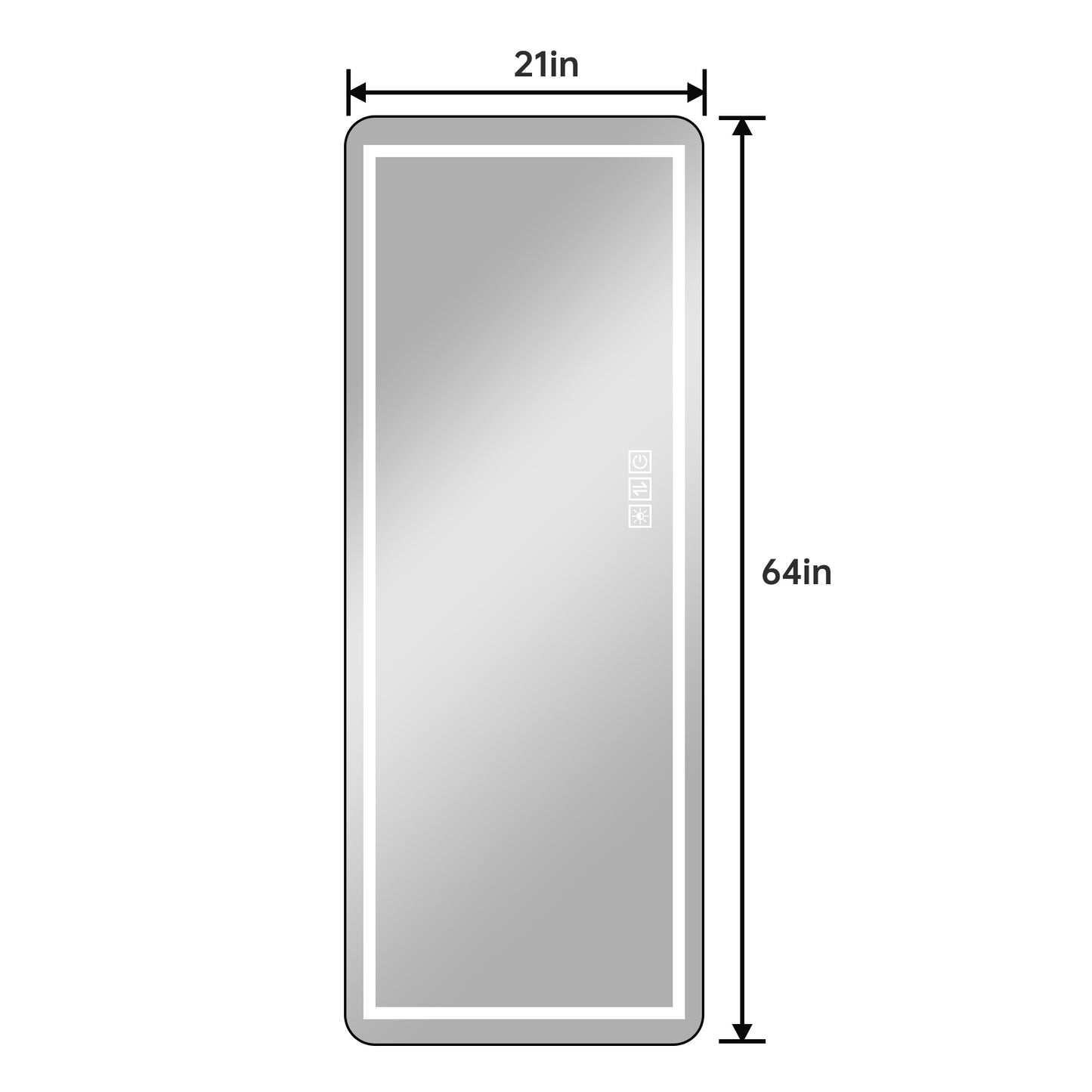 64 inch x 21 inch full-length vertical mirror with LED light, illuminated floor mirror with bracket, dimming wall mirror with full-length aluminum alloy thin frame, black
