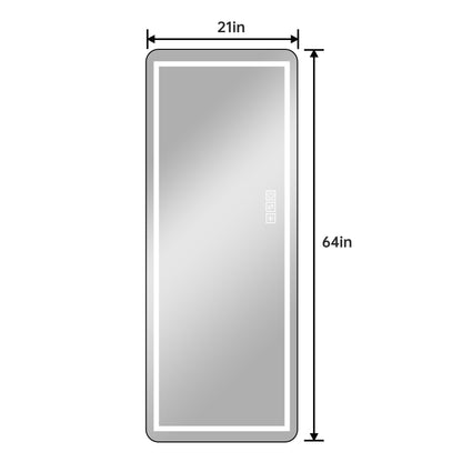 64 inch x 21 inch full-length vertical mirror with LED light, illuminated floor mirror with bracket, dimming wall mirror with full-length aluminum alloy thin frame, black