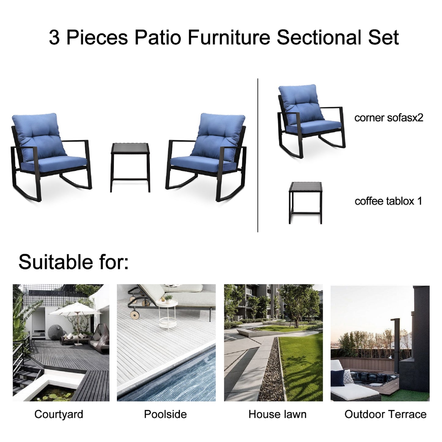3-Piece Outdoor Set – Sturdy Frame, Waterproof Chairs & Tempered Glass Table Y-B02