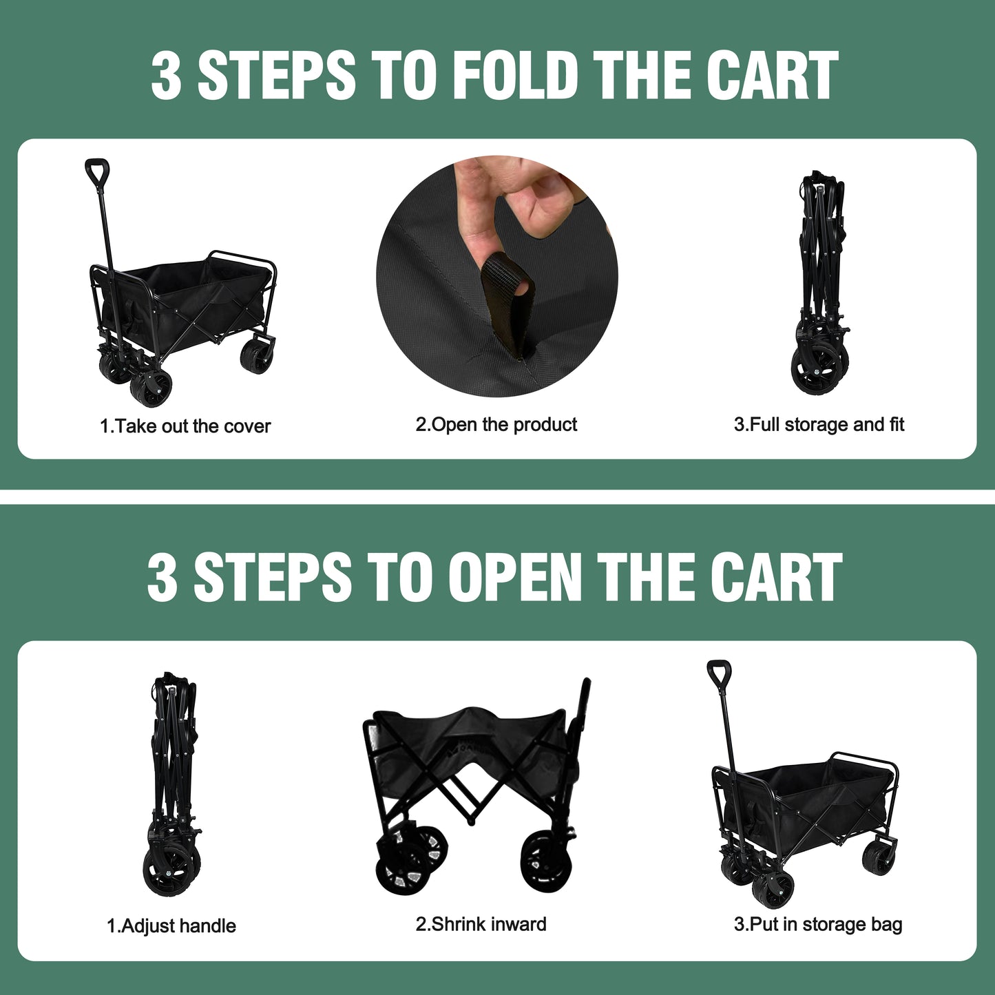All-Terrain Folding Cart with Adjustable Handle & Dual Brakes
