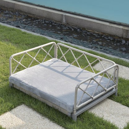 Wicker Dog Bed – Waterproof, Hand-Woven PE Rattan with Soft Cushion & Non-Slip Feet