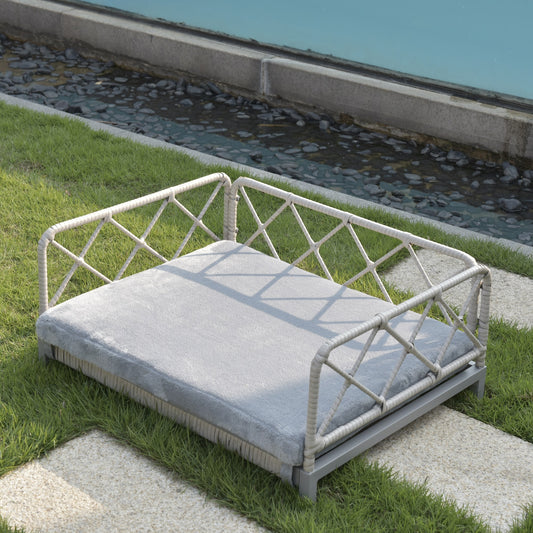 Wicker Dog Bed – Waterproof, Hand-Woven PE Rattan with Soft Cushion & Non-Slip Feet