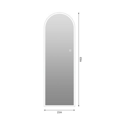 65" x 21" Arched LED Full Length Mirror, Wall Mounted Lighted Full Body Mirror with Frosted Edge Lighting, 3 Color Temperatures & Stepless Dimming, HD Silver Mirror in Silver Glass