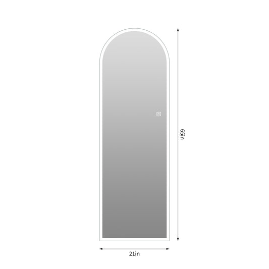 65" x 21" Arched LED Full Length Mirror, Wall Mounted Lighted Full Body Mirror with Frosted Edge Lighting, 3 Color Temperatures & Stepless Dimming, HD Silver Mirror in Silver Glass
